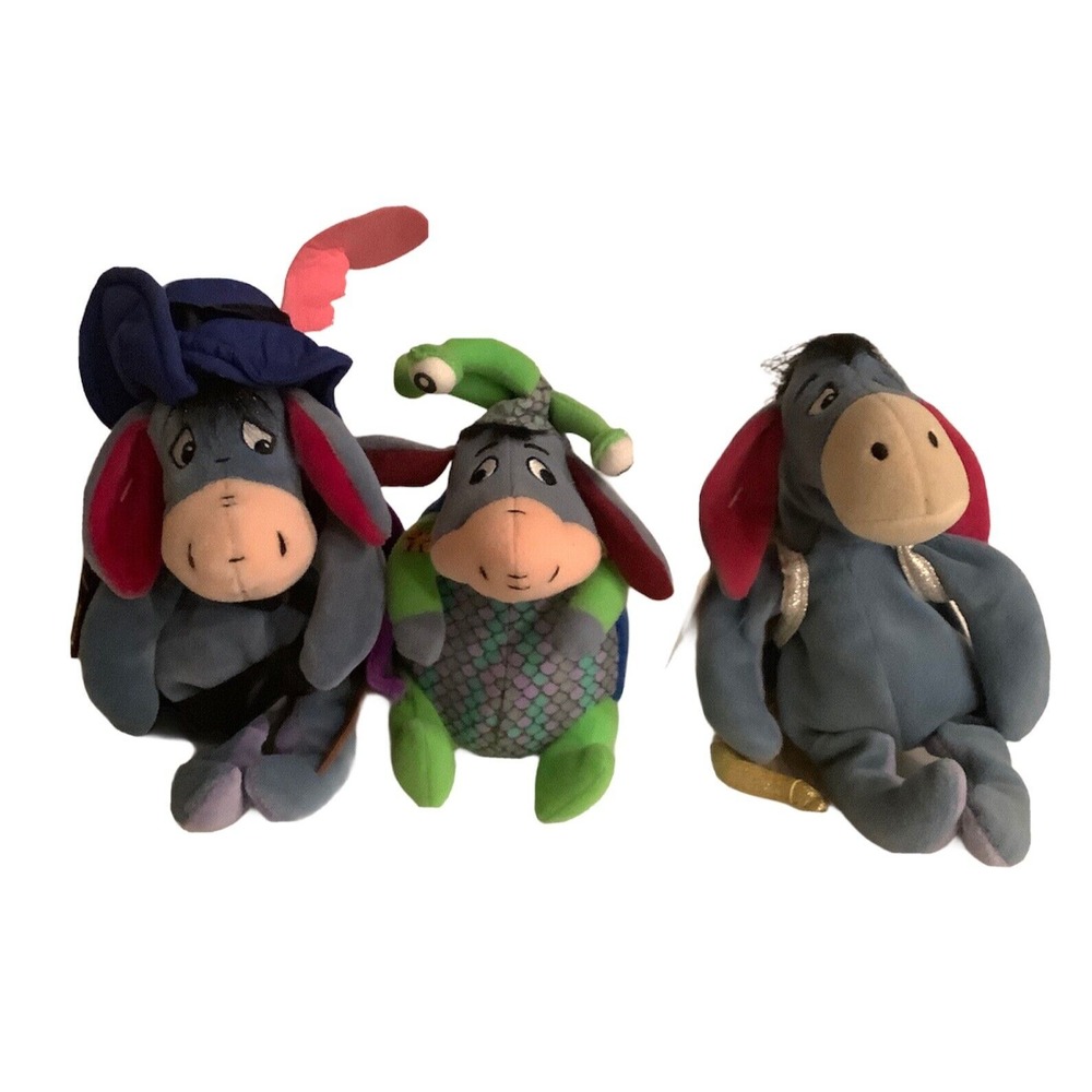 3 Disney Plush Mini Bean Bag Eyore Cupid‎ Musketeer Eeyore Dragon Gift